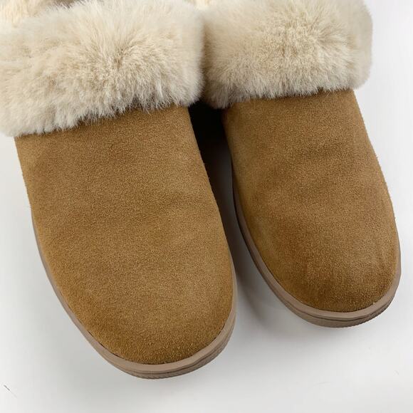 My Slippers Brown Leather Suede Faux Fur Lined Slip On Hard Sole Women's 6 - Picture 3 of 10